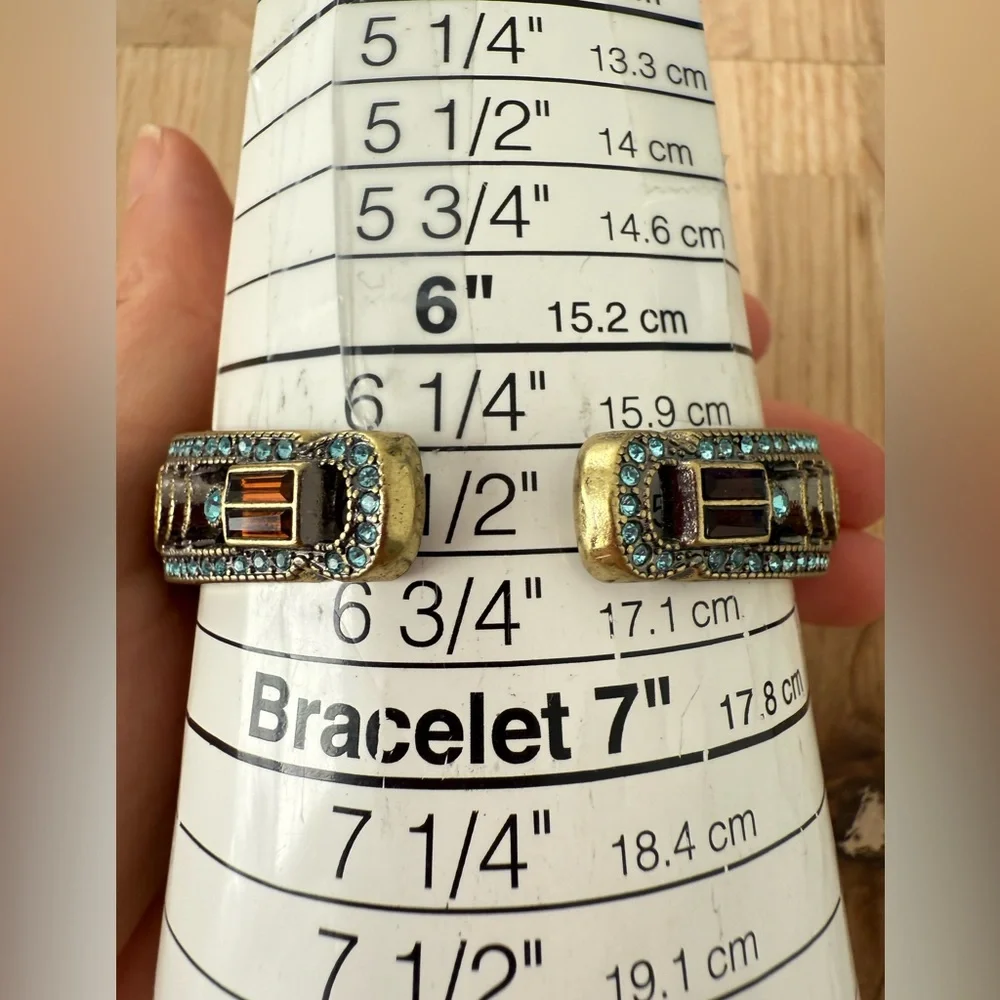 Heidi Daus ladies blue dial multi color stone cuff bracelet watch NEW BATTERY